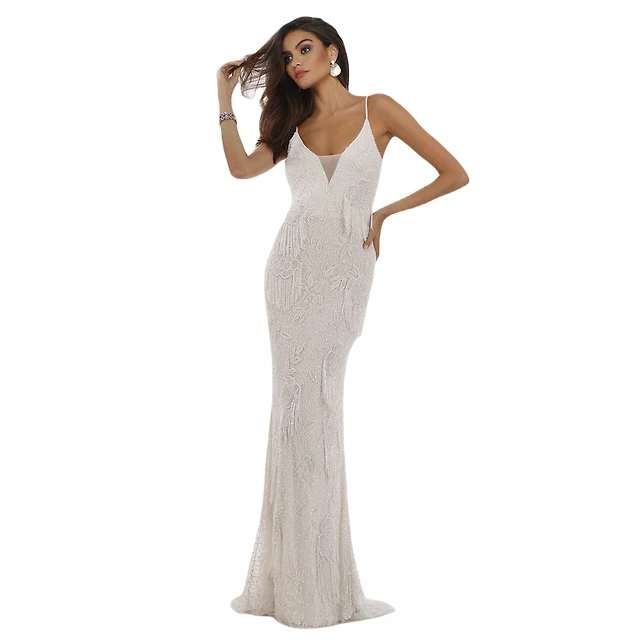 lara danika floral beaded sheath wedding dress Women's with Fringe adorned with an abundance