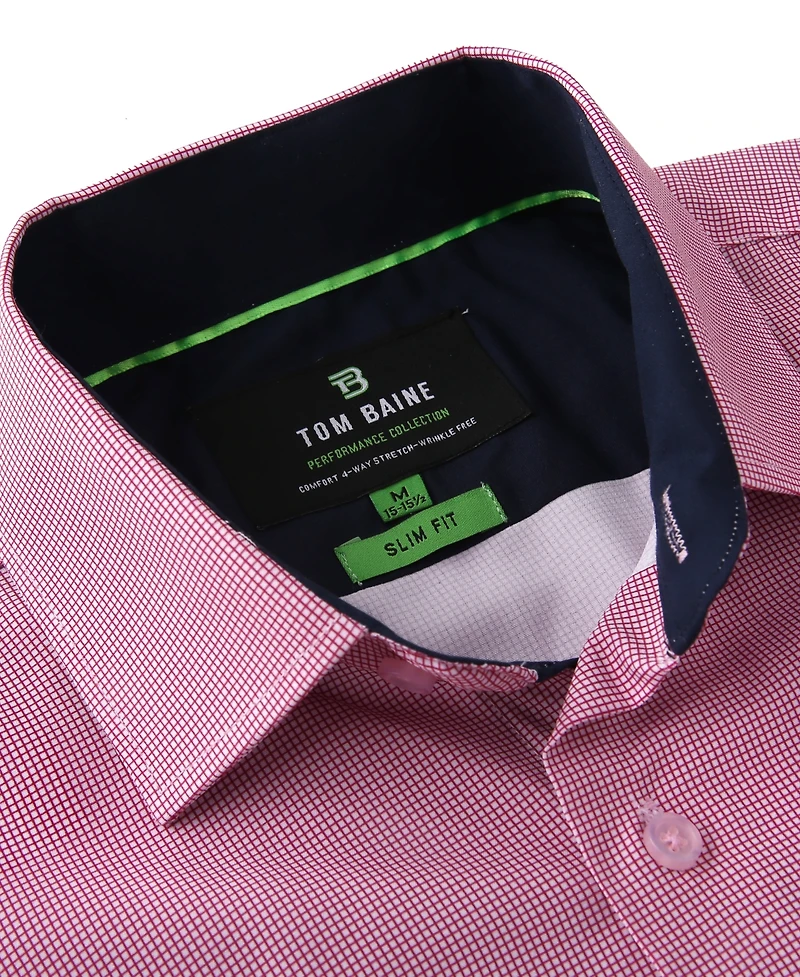 Tom Baine Men's Performance Stretch Mini Plaid Button Down Dress Shirt