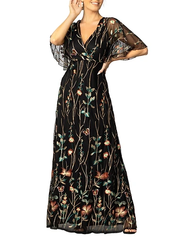 Kiyonna Women's Embroidered Elegance Evening Gown with Sleeves