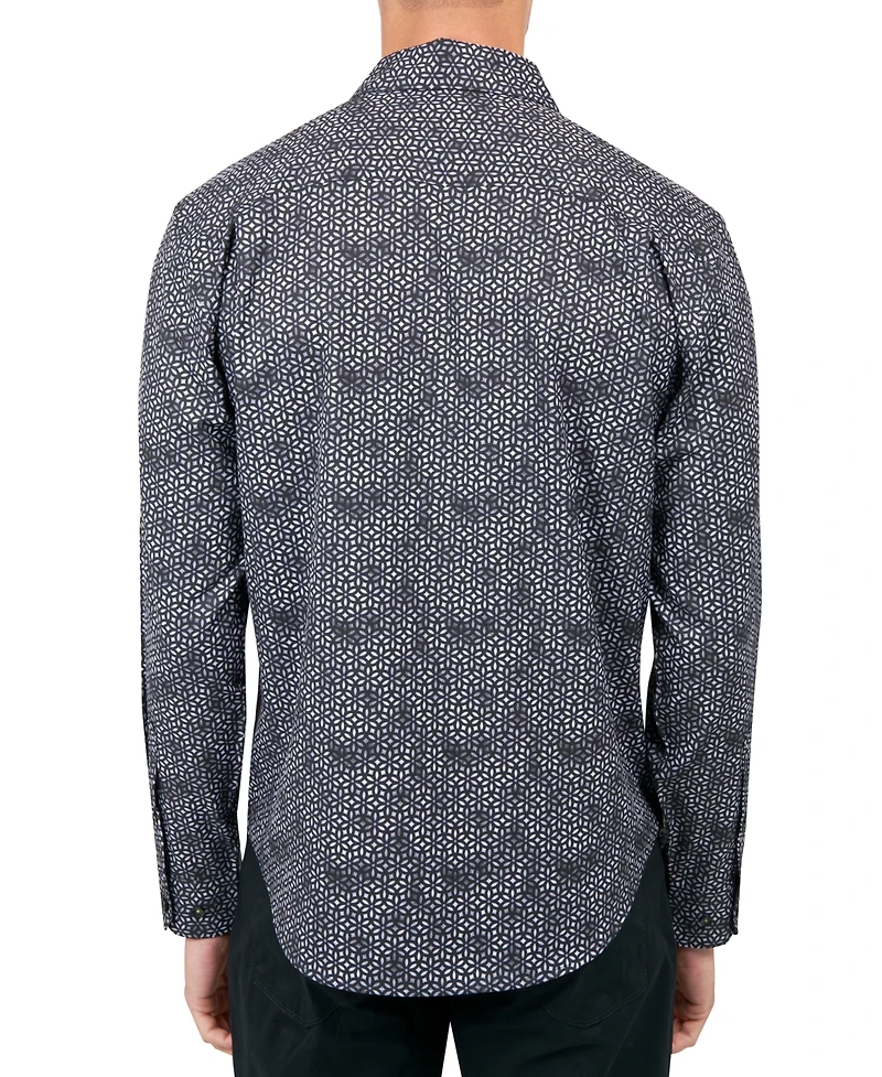 Society of Threads Men's Regular-Fit Non-Iron Performance Stretch Geo-Print Button-Down Shirt