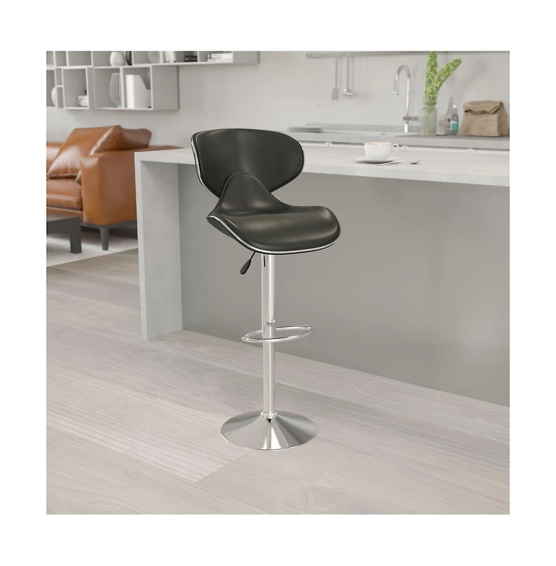Contemporary Cozy Mid-Back Vinyl Adjustable Height Barstool