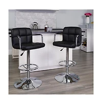 Emma+Oliver Adjustable Bar Stools | Set Of 2 Counter Height Barstools With Back And Armrest