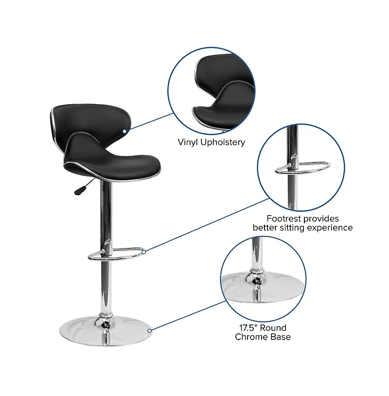 Contemporary Cozy Mid-Back Vinyl Adjustable Height Barstool