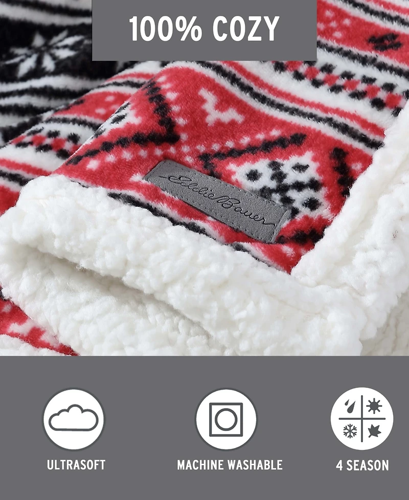 Eddie Bauer Ultra Soft Plush Fleece Reversible Throw, 60" X 50"