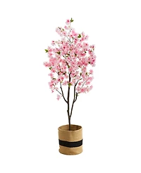 Nearly Natural 72" Artificial Cherry Blossom Tree with Handmade Jute Cotton Basket