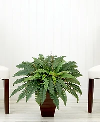 Nearly Natural 23" Artificial Boston Fern Plant with Tapered Bronze Square Metal Planter Diy Kit