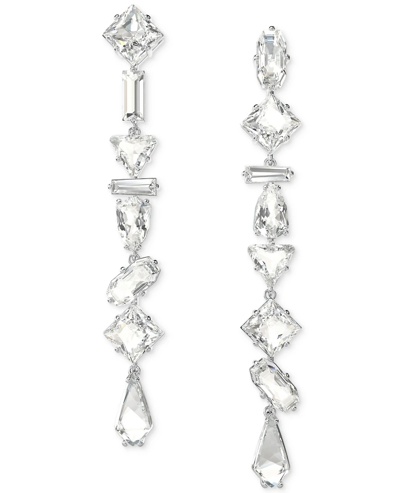 Swarovski Rhodium-Plated Mixed Crystal Linear Drop Earrings