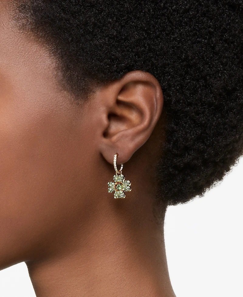Swarovski Gold-Tone Color Crystal Clover Charm Hoop Earrings