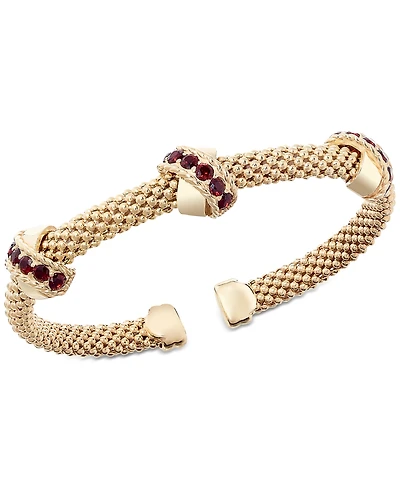 Garnet Crisscross Popcorn Link Cuff Bangle Bracelet (3/8 ct. t.w.) in 14k Gold-Plated Sterling Silver