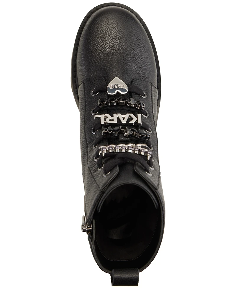 Karl Lagerfeld Paris Women's Mela Embellished Combat Booties