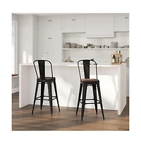Donnelly Metal Dining Stool With Curved Slatted Back And Textured Wood Seat