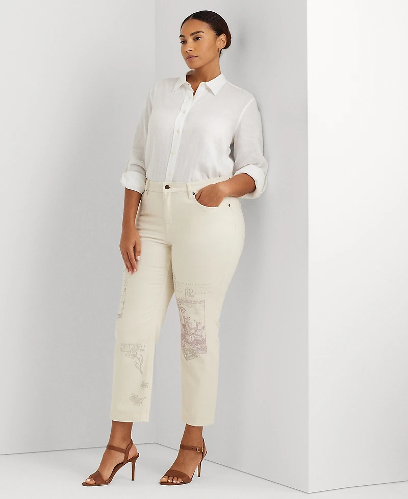 Lauren Ralph Plus 100% Linen Roll-Tab Shirt