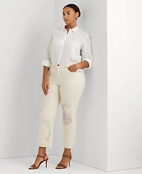 Lauren Ralph Plus 100% Linen Roll-Tab Shirt