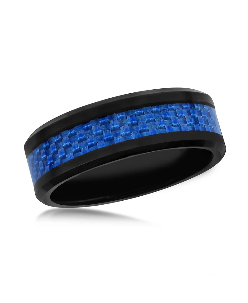 Black Tungsten Ring - Blue Carbon Fiber