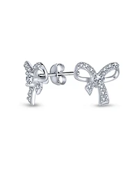 Bling Jewelry Delicate Dainty Ribbon Birthday Present Pave Cz Small Bow Stud Earrings Sterling Silver