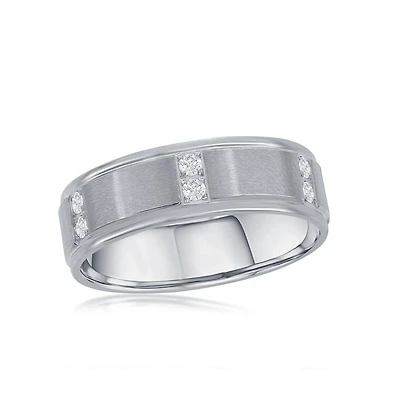 Stainless Steel Brushed and Polished Cz Ring
