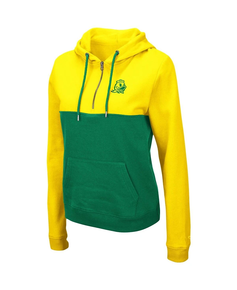 Women's Colosseum Yellow, Green Oregon Ducks Aidan Lightweight Half-Zip Hoodie