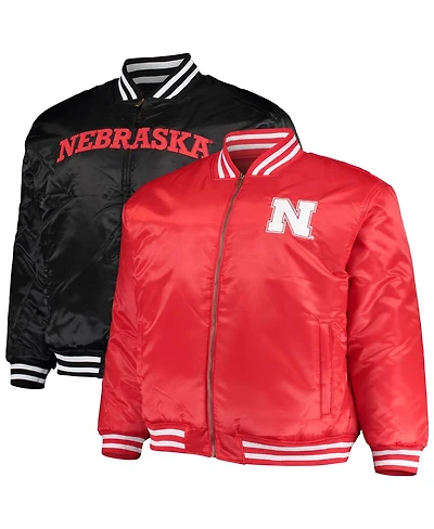 Men's Scarlet, Black Nebraska Huskers Big and Tall Reversible Satin Full-Zip Jacket
