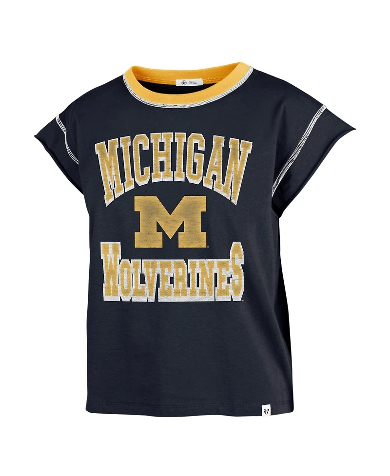 Women's '47 Brand Navy Michigan Wolverines Sound Up Maya Cutoff T-shirt