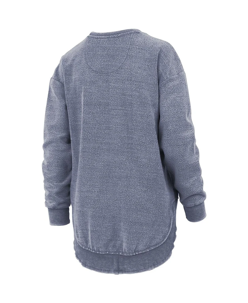 Women's Pressbox Navy Distressed North Carolina Tar Heels Ponchoville Pullover Sweatshirt
