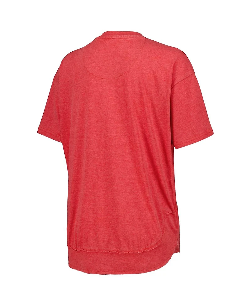 Women's Pressbox Heather Red Distressed Wisconsin Badgers Vintage-Like Wash Poncho Captain T-shirt