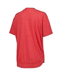 Women's Pressbox Heather Red Distressed Wisconsin Badgers Vintage-Like Wash Poncho Captain T-shirt