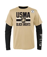 Preschool Boys and Girls Black, Gold Army Black Knights Fan Wave Short and Long Sleeve T-shirt Combo Pack
