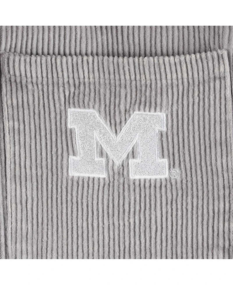 Women's Gameday Couture Gray Distressed Michigan Wolverines Vintage-Like Wash Corduroy Full-Snap Hooded Shacket