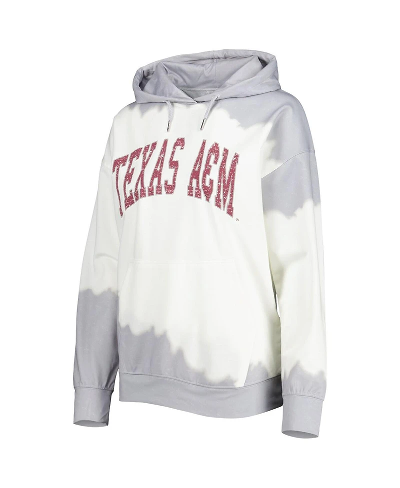Women's Gameday Couture White, Gray Distressed Texas A&M Aggies For the Fun Double Dip-Dyed Pullover Hoodie