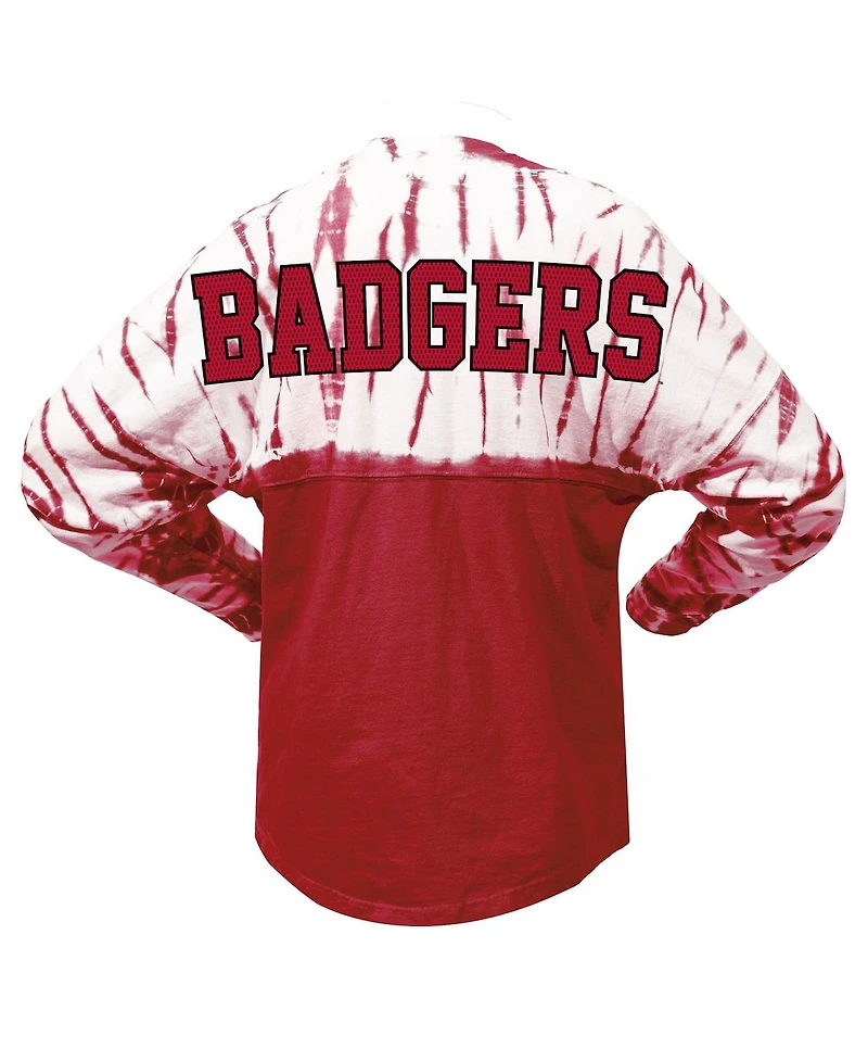 Women's Red Wisconsin Badgers Tie-Dye Long Sleeve Jersey T-shirt