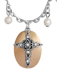 2028 Imitation Pearl Crystal Cross Pendant Necklace
