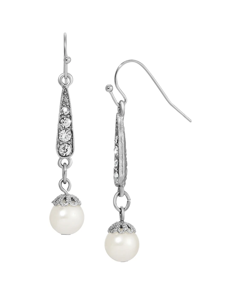 2028 Imitation Pearl Crystal Linear Drop Earring