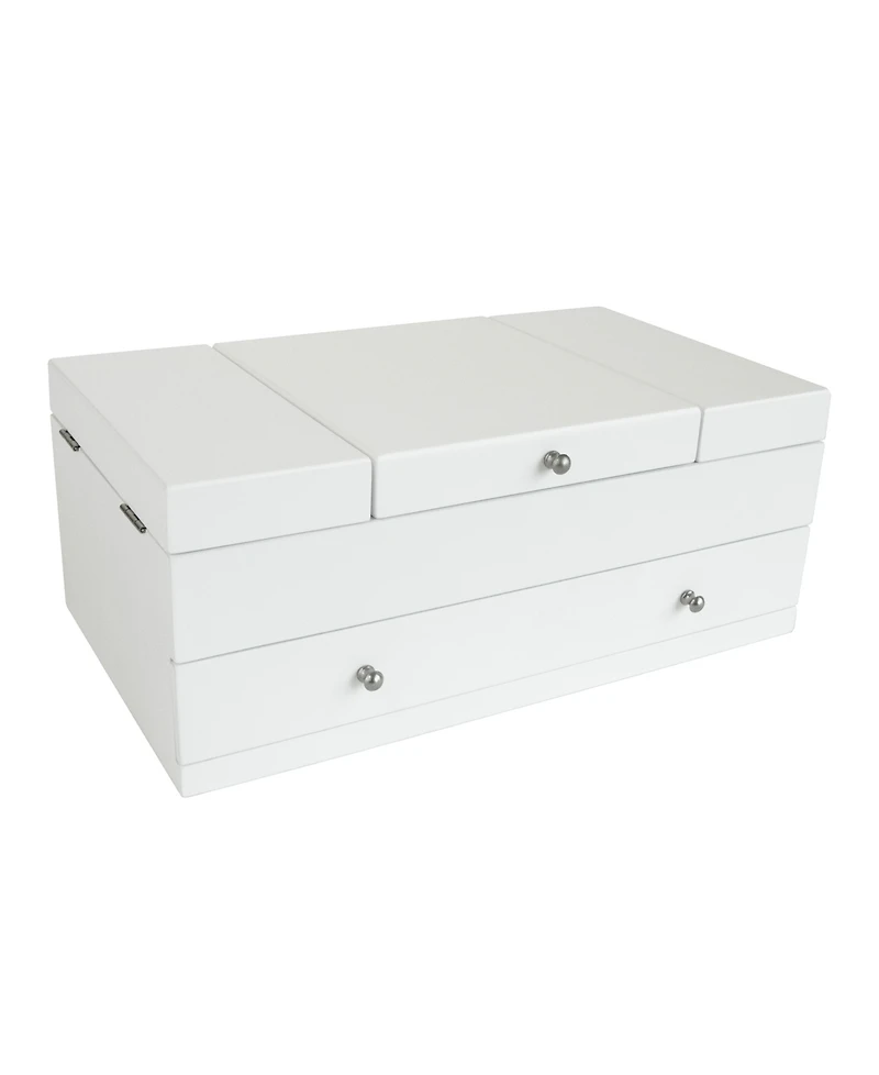 Mele Co. Everly Wooden Triple Lid Jewelry Box in White With interior