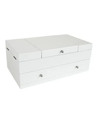 Mele Co. Everly Wooden Triple Lid Jewelry Box in White With interior