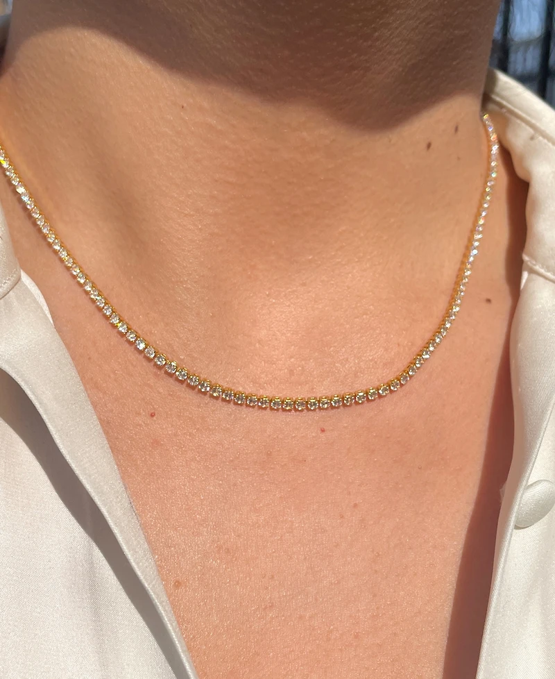 Girls Crew 18k Gold-Plated Crystal Tennis Necklace, 14" + 3" extender