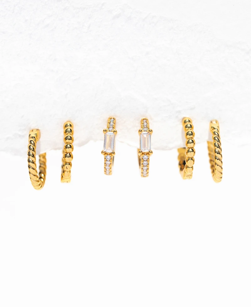 Girls Crew 18k Gold-Plated 3-Pc. Set Small Crystal & Textured Hoop Earrings, 0.5"