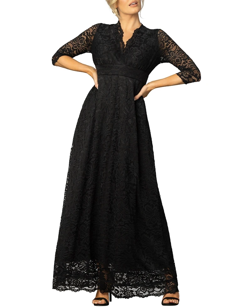Kiyonna Women's Maria Lace A-Line Evening Gown with Pockets