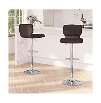 Set Of Two Swivel Bar Stools With Vertical Stitched Back And Adjustable Chrome Base Footrest