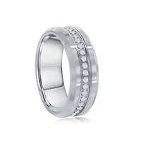 Polished Silver Cz Eternity Tungsten Band Ring