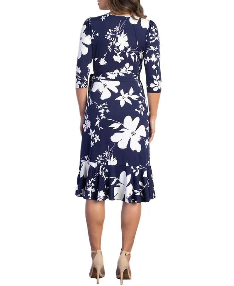 Kiyonna Women's Flirty Flounce Midi Wrap Dress with 3/4 Sleeves