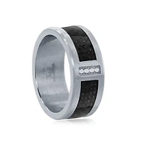 Stainless Steel Black Carbon Fiber Cz Ring
