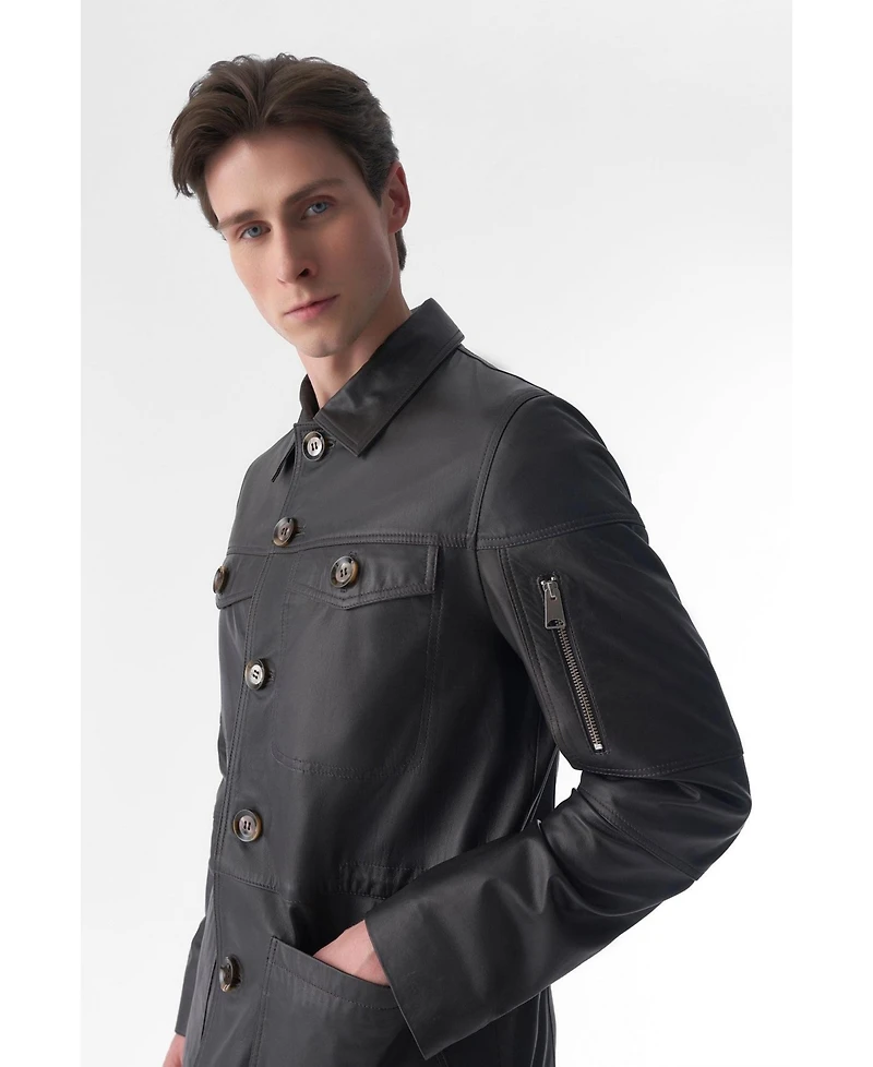 Furniq Uk Men's Genuine Leather Safari Coat, Brown