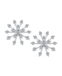 Bling Jewelry Mid-Size Lightweight Cubic Zirconia Flower Frozen Winter Holiday Party Cz Christmas Snowflake Stud Earrings Sterling Silver