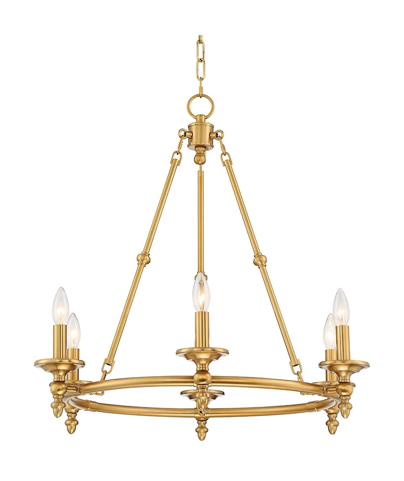 Stiffel Warm Antique Brass Wagon Wheel Chandelier 28" Wide Farmhouse Rustic 6-Light Fixture for Dining Room Living House Foyer Kitchen Island Ent