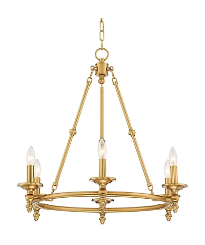 Stiffel Warm Antique Brass Wagon Wheel Chandelier 28" Wide Farmhouse Rustic 6-Light Fixture for Dining Room Living House Foyer Kitchen Island Ent