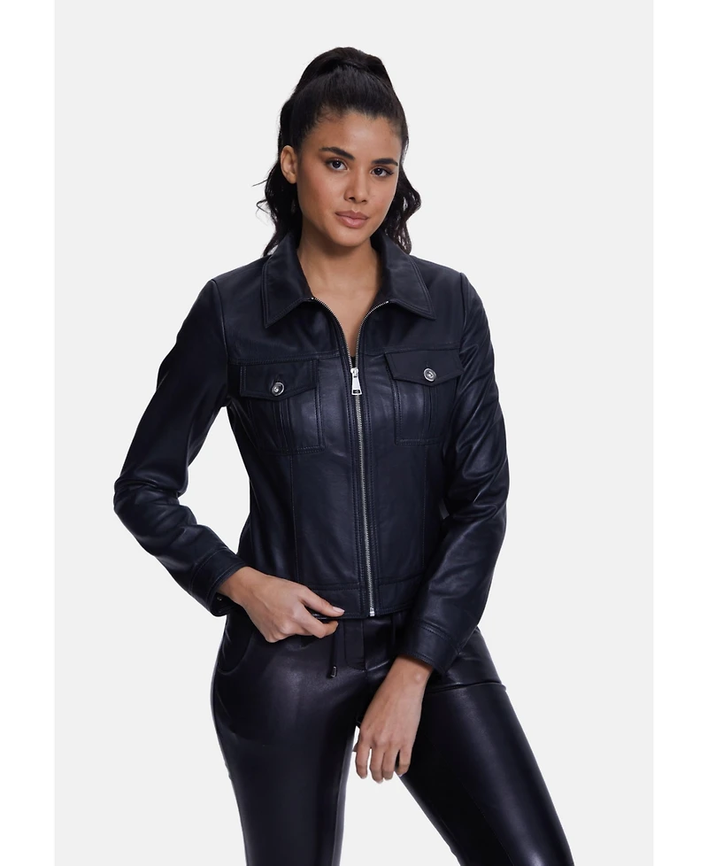 Furniq Uk Women's Denim Style Zipper Jacket Nappa Black
