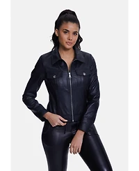 Furniq Uk Women's Denim Style Zipper Jacket Nappa Black