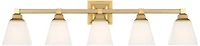 Regency Hill Mencino-Opal Modern Wall Mount Light Warm Brass Gold Metal Hardwired 35 1/4" Wide 5-Light Fixture Etched White Glass Shades for Bathroom