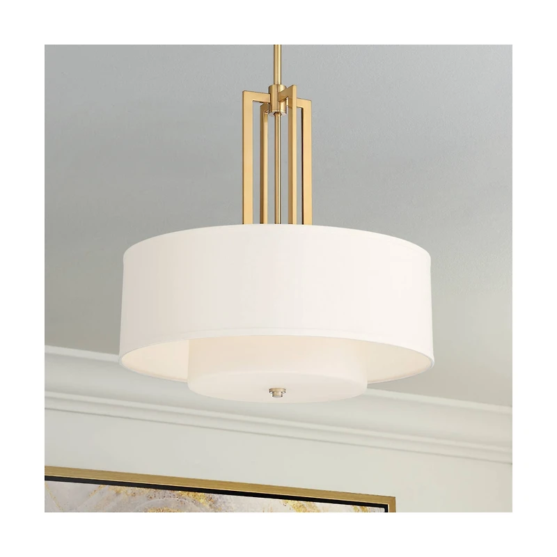 Possini Euro Design Sundry Warm Brass Pendant Chandelier 24" Wide Modern Double Drum Shades 4-Light Fixture for Dining Room House Foyer Kitchen I