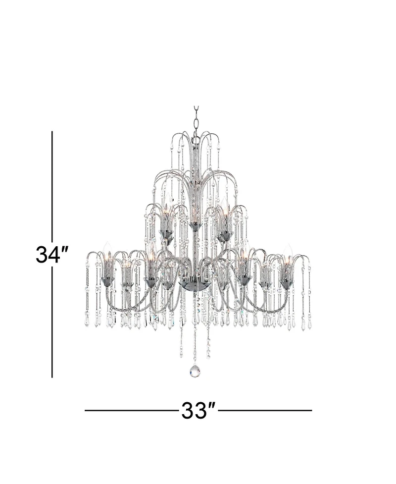 Vienna Full Spectrum Crystal Rain Chrome Chandelier 33" Wide Modern 12-Light Fixture for Dining Room House Foyer Kitchen Island Entryway Bedroom